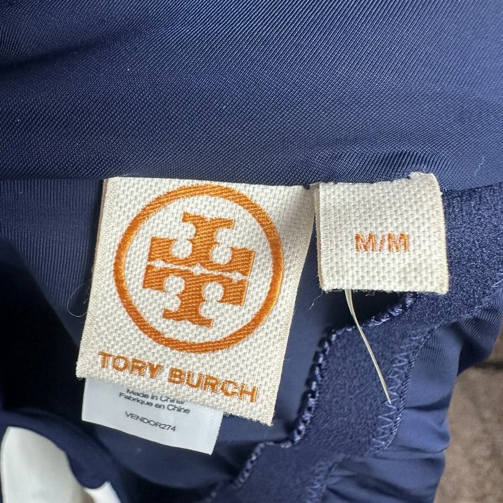Tory Burch Sport One‎ Piece Swimsuit Size Medium Crew Neck Navy Blue White
